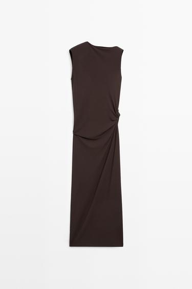 Zara Asymmetric ruched midi dress - Brown - Image 0