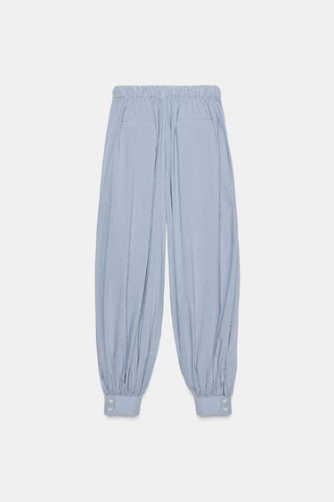 STRIPED POPLIN BALLOON TROUSERS - Blue/White by Zara - Image 4