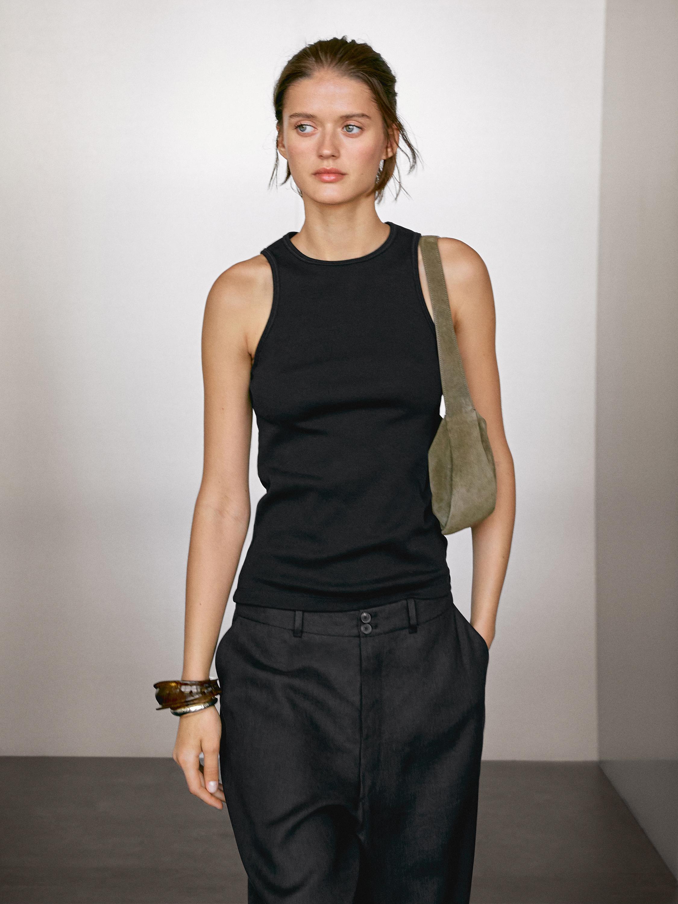 Cotton blend halter-neck top