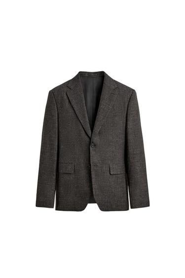 Zara SAKO REGULAR FIT OD STRUKTURIRANE TKANINE – tamnosmeđa