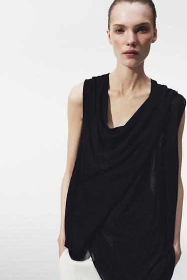 KNIT WRAP TOP - Black by Zara