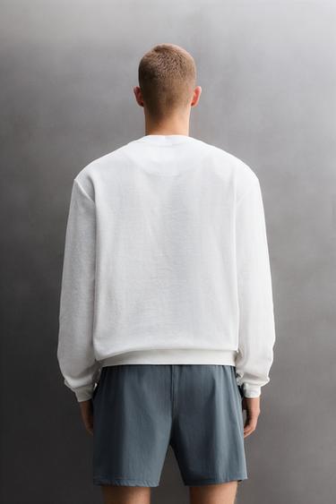 WAFFLE-KNIT CREWNECK TRAINING SWEATSHIRT - White by Zara