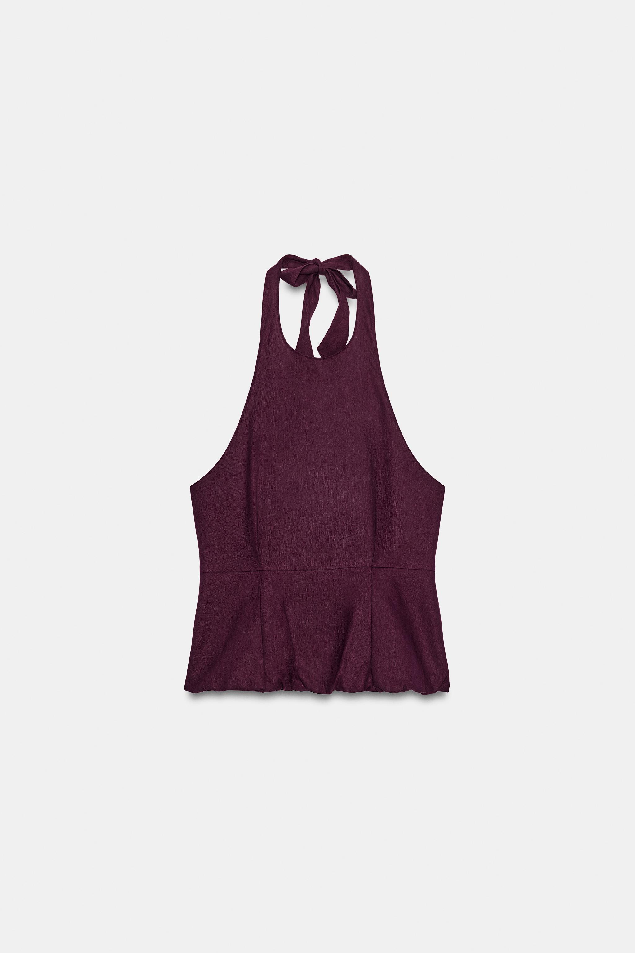 TOP PEPLUM COM LINHO - Beringela | ZARA Brasil