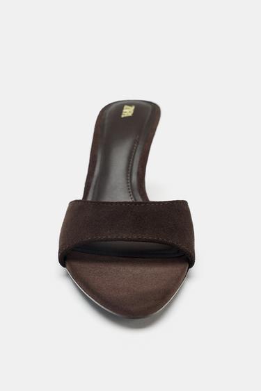 SPLIT SUEDE HIGH-HEEL SANDALS - Chocolate by Zara - Image 4