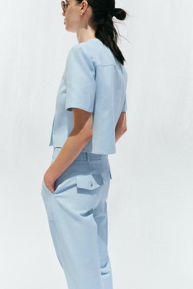 SHORT SLEEVE DOUBLE-BREASTED BLAZER - Sky blue by Zara - Image 2