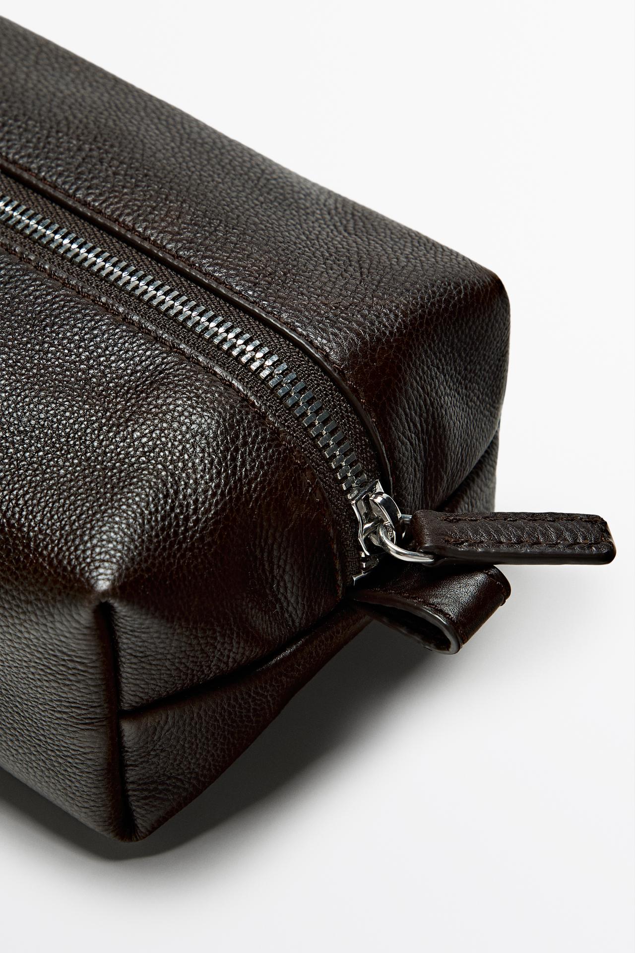 Nappa leather mini toiletry bag — Brown