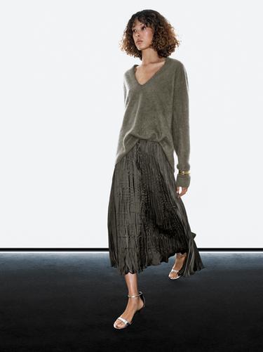 Jupe longue plissée fluide - Plomb de Zara