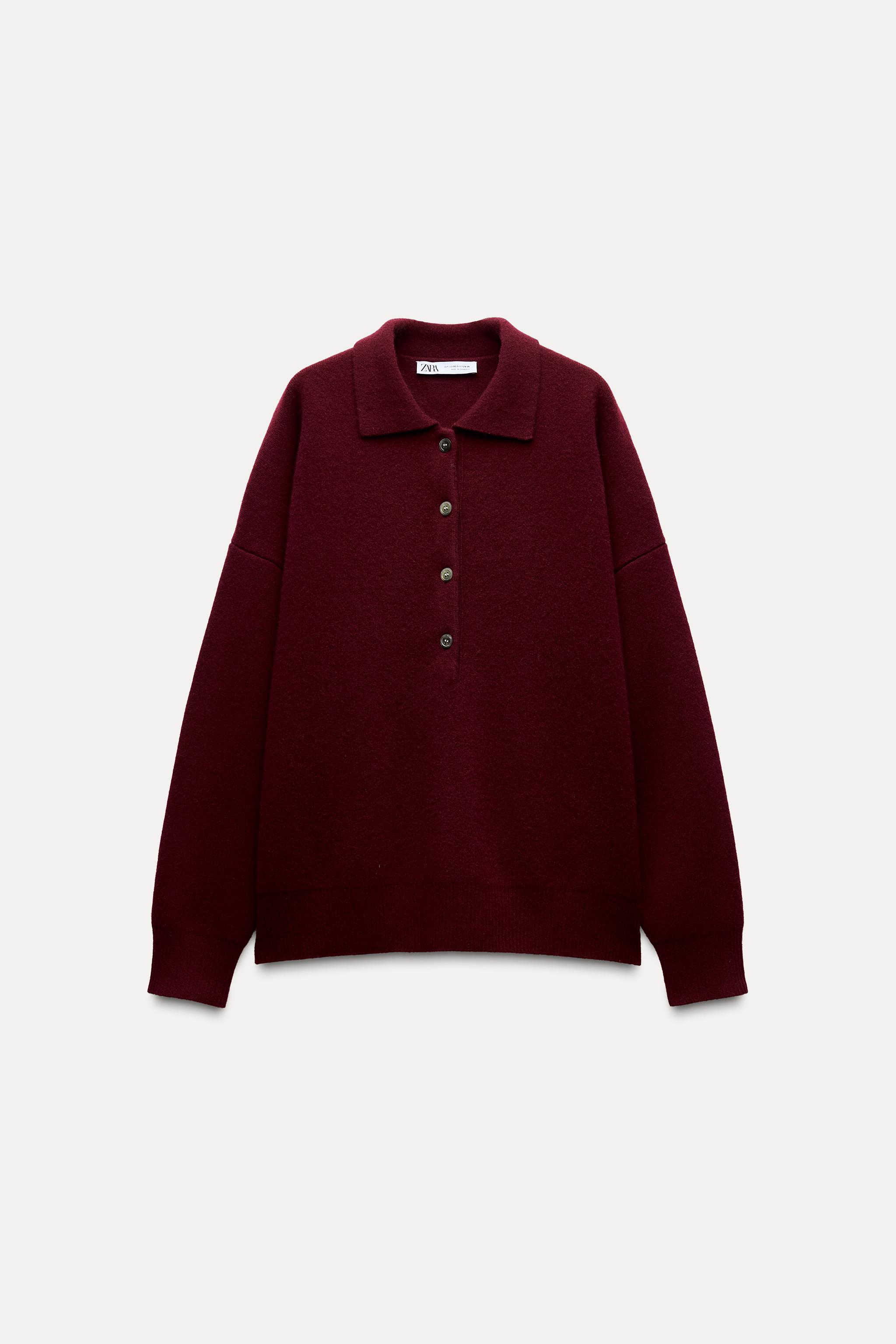 OVERSIZED WOOL POLO SHIRT Maroon ZARA United Kingdom