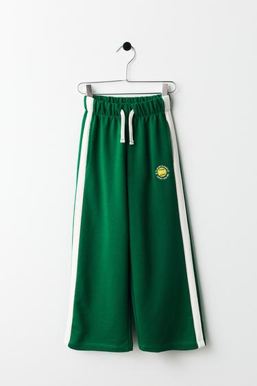 PENN © WIDE-LEG PLUSH TROUSERS - Green / Ecru by Zara