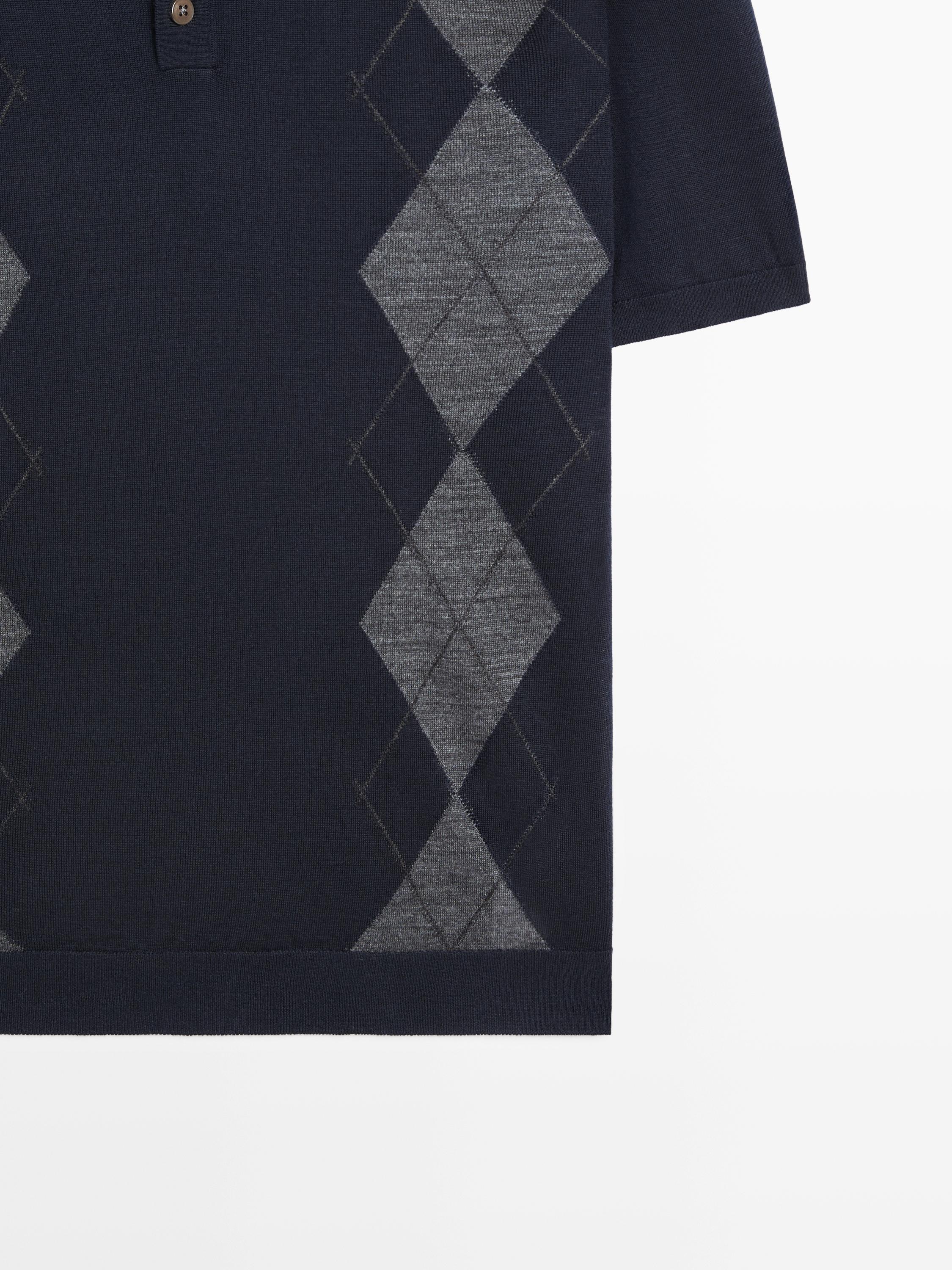 Merino wool blend argyle knit polo sweater