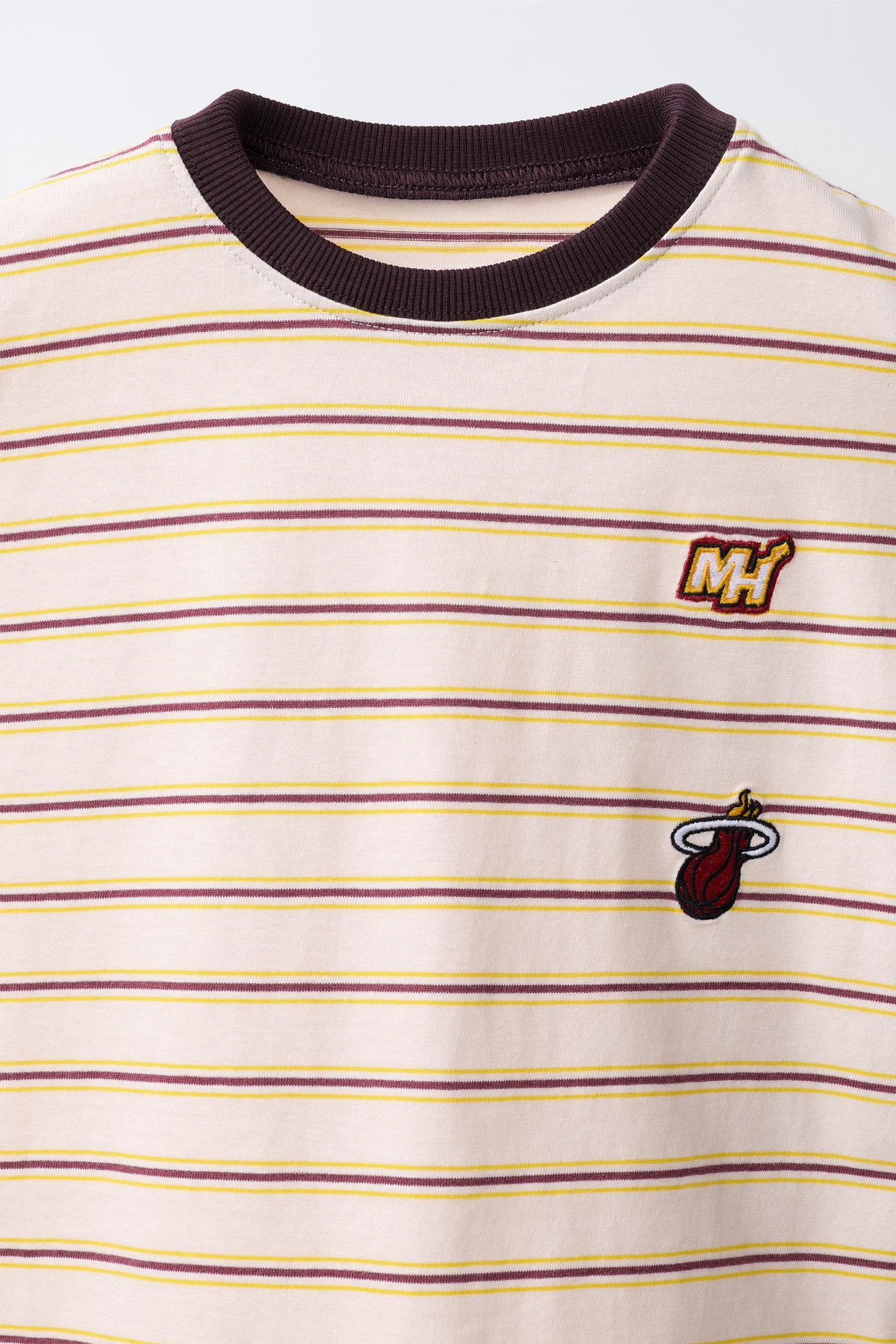 Детская футболка Zara NBA Miami Heat Striped, цвет: Экрю — фото 4