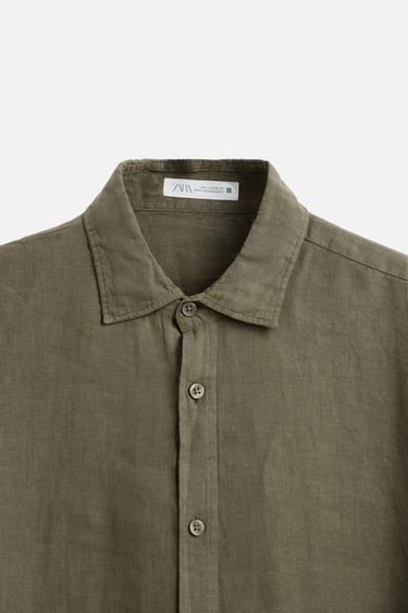 100% LINEN SHIRT - Khaki by Zara
