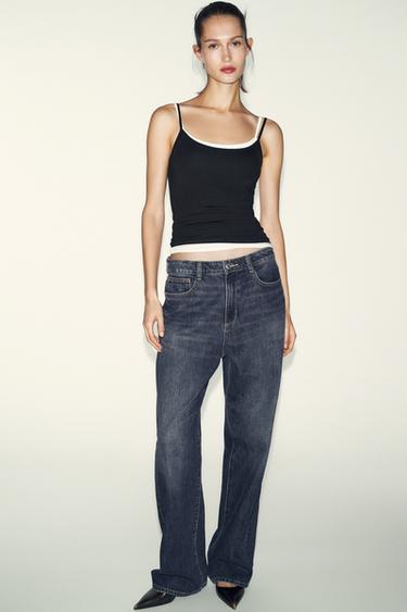 T-SHIRT EN POLYAMIDE À FINES BRETELLES - Noir de Zara