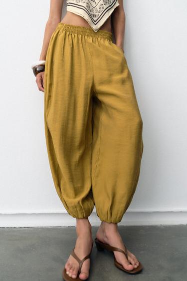 Zara VOLUMINOUS BLOOMER PANTS - Mustard
