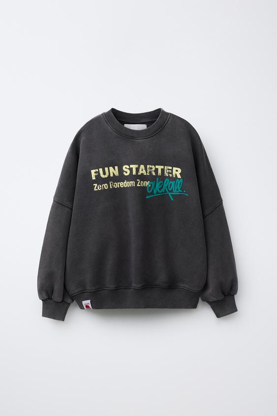 FADED-EFFECT SLOGAN T-SHIRT - Anthracite grey by Zara - Image 0