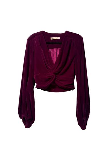 CROPPED VELVET TOP WITH KNOT