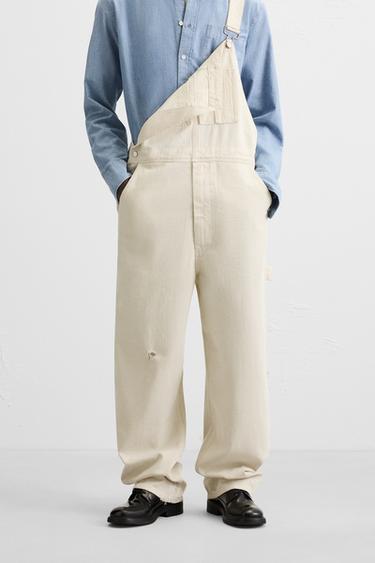 CARPENTER POCKET DENIM DUNGAREES - Ecru by Zara