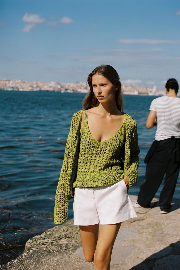 Zara Conjunto Punto Mujer Mango Jersey Punto Jersey Verde Volantes