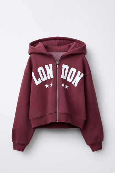 SLOGAN ZIP-UP HOODIE - Aubergine by Zara - Image 0