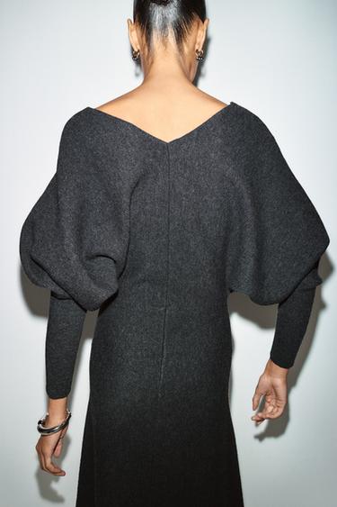 V-NECK KNIT MIDI DRESS - Grey by Zara - Image 3