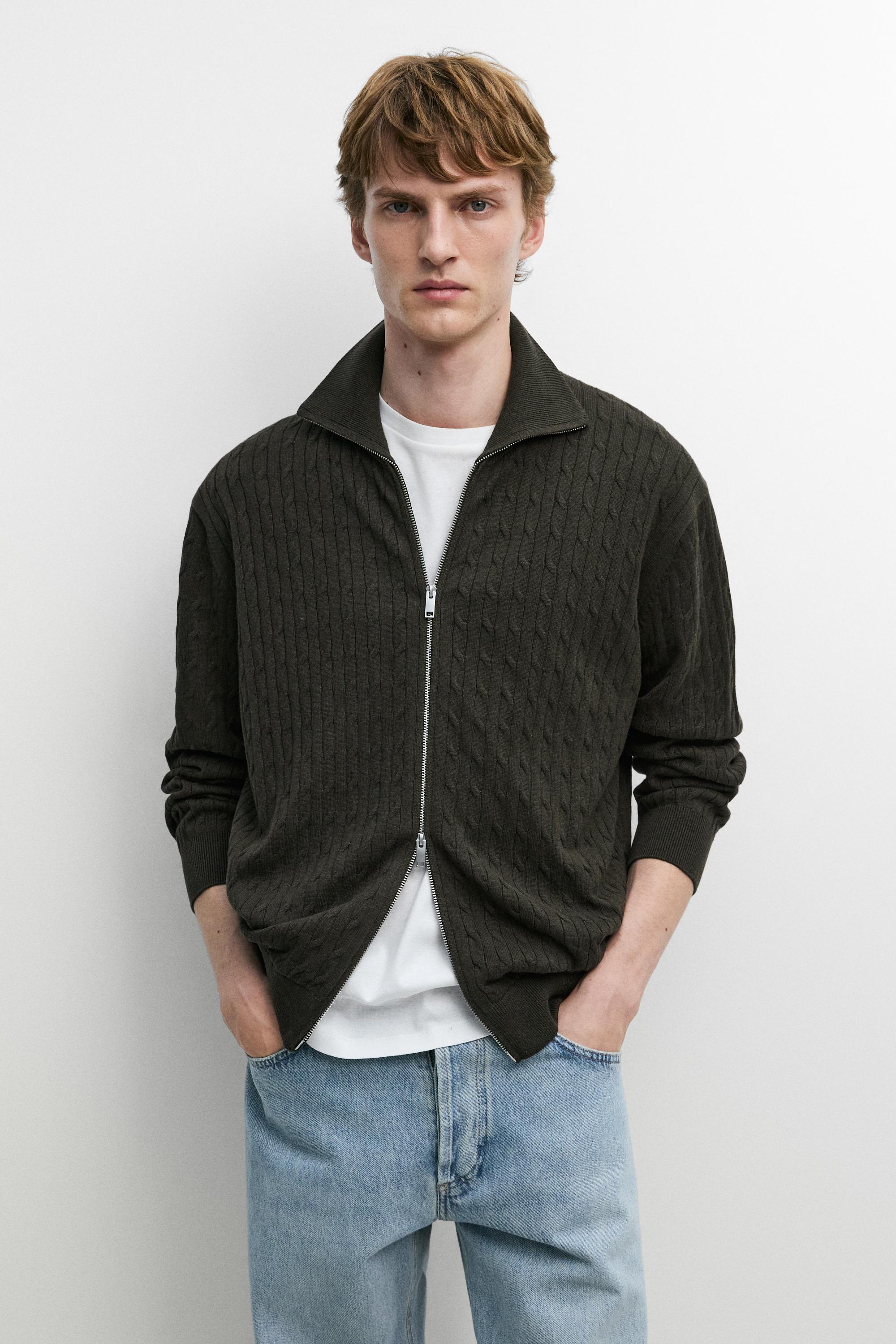 100% cotton braided knit cardigan — KHAKI