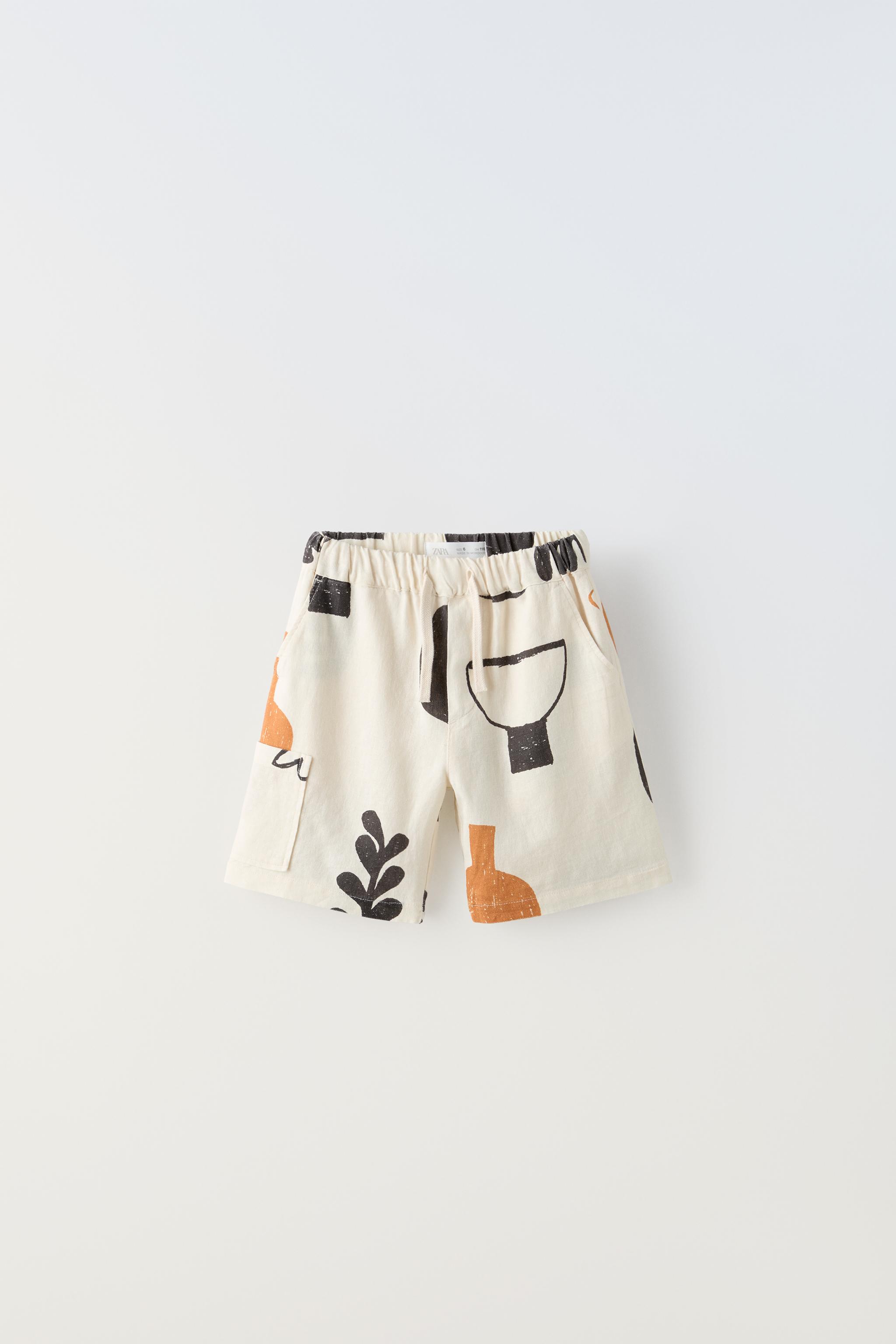 ABSTRACT PRINT LINEN BLEND SHORTS - Ecru | ZARA Canada