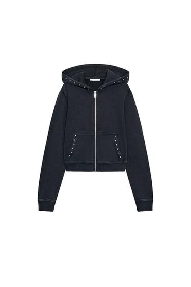 WASHED EFFECT STUDDED SWEATSHIRT - Charcoal by Zara