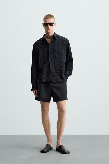 STRIPED TEXTURED SHIRT - Navy blue by Zara - Image 0