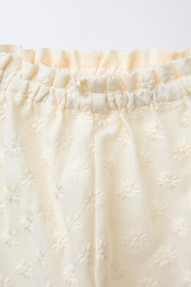 PANTALON DROIT FLEURS BRODÉES - Écru de Zara - Image 2