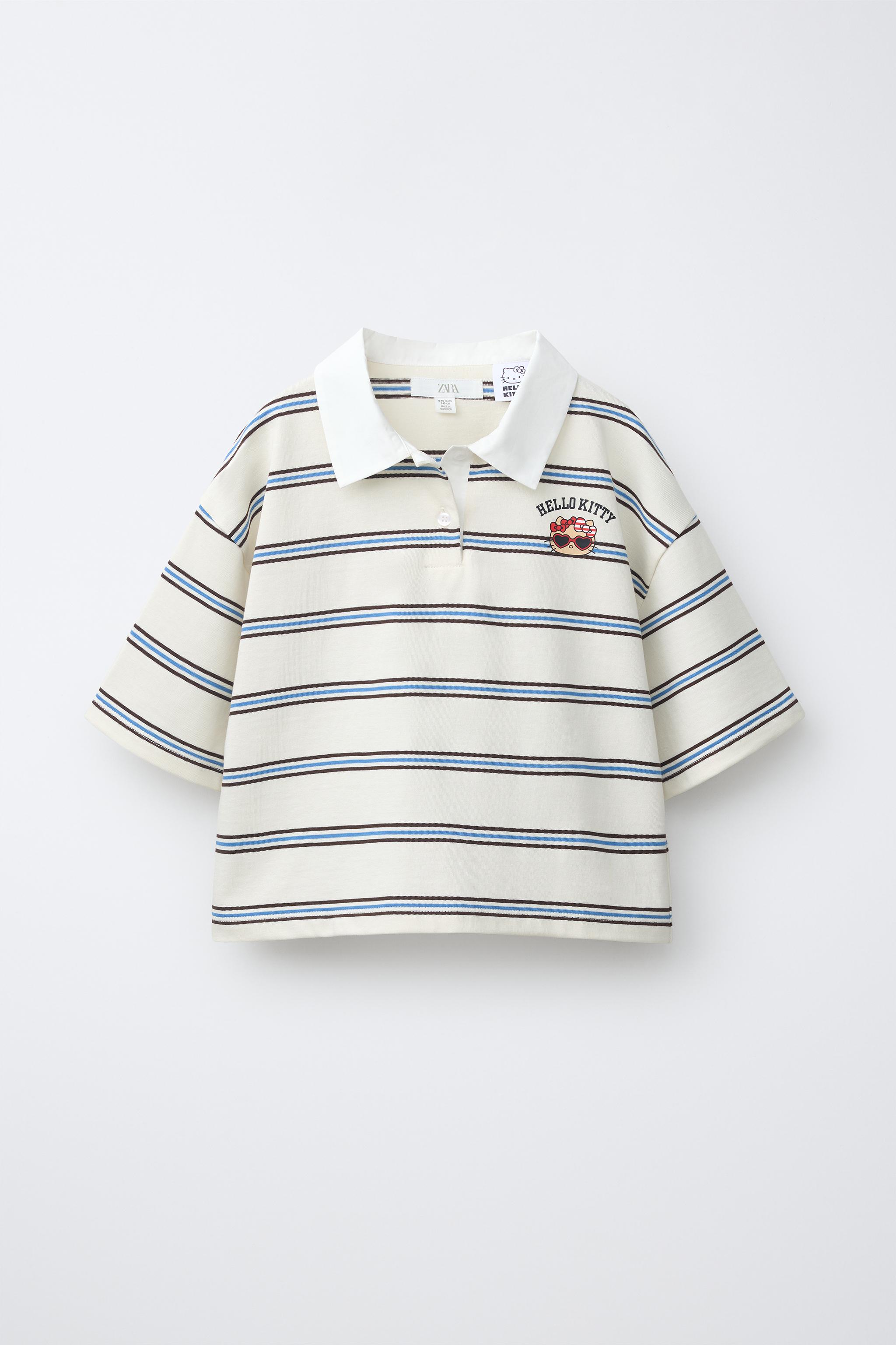 【HELLO KITTY】総柄開襟シャツ HELLO KITTY © SANRIO クロップドポロシャツ - ホワイト | ZARA Japan
