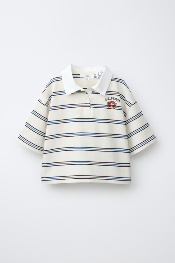 Zara 三麗鷗© HELLO KITTY 條紋短版 POLO 衫 - 白色 - 圖片 0