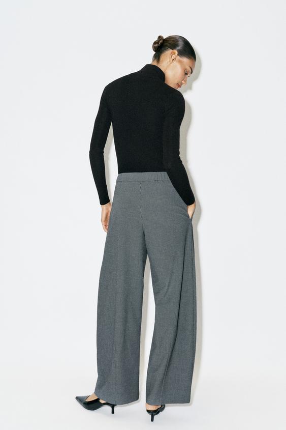 BARREL LEG DARTED TROUSERS - Black / Ecru by Zara - Image 4