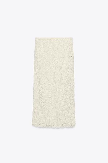 „ZW COLLECTION“ MIDI SIJONAS SU KAROLIUKAIS – Nebalintos drobės spalva – „Zara“