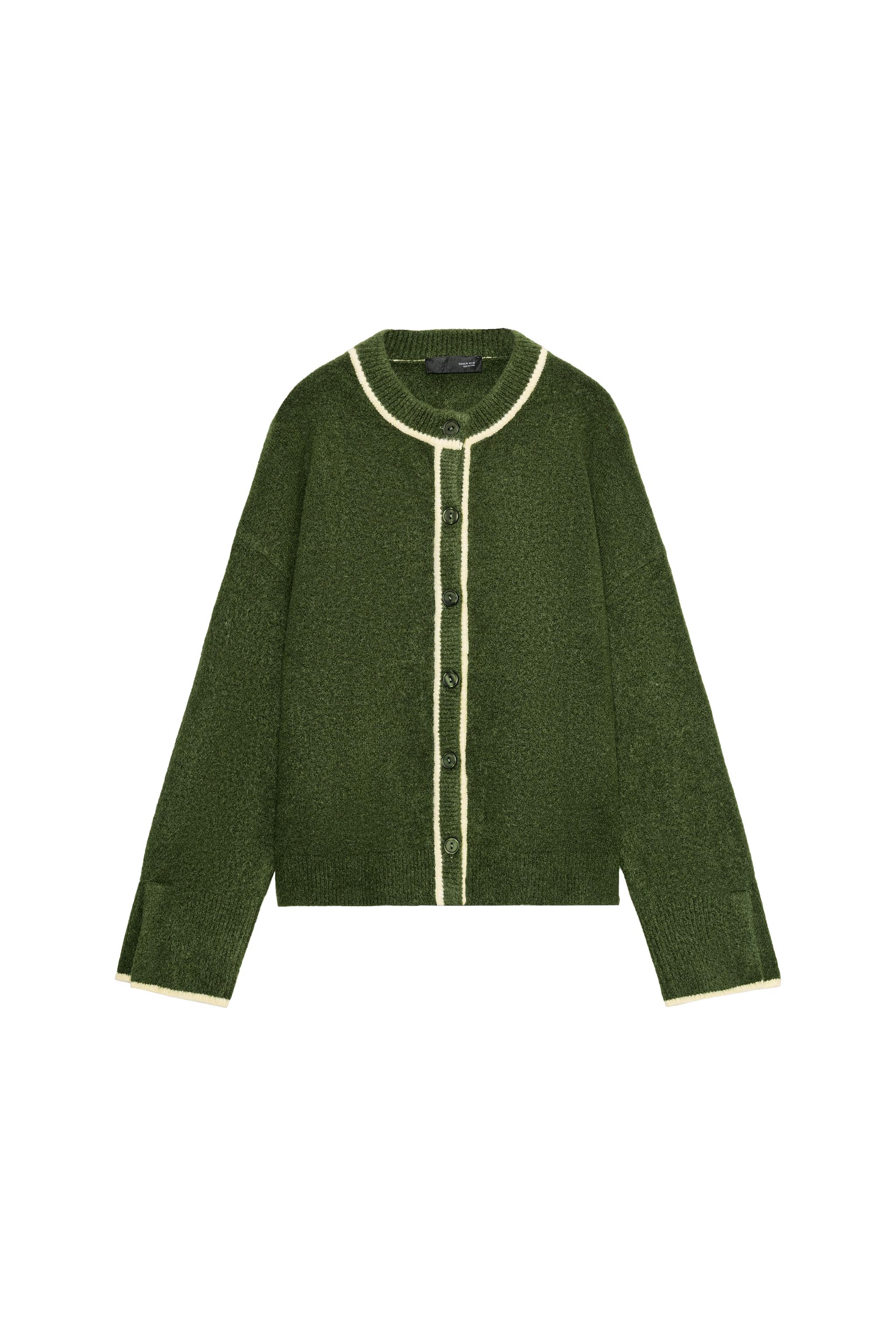 CASACO DE TRICÔ COM VIVOS EM CONTRASTE - Verde-caça | ZARA Brasil