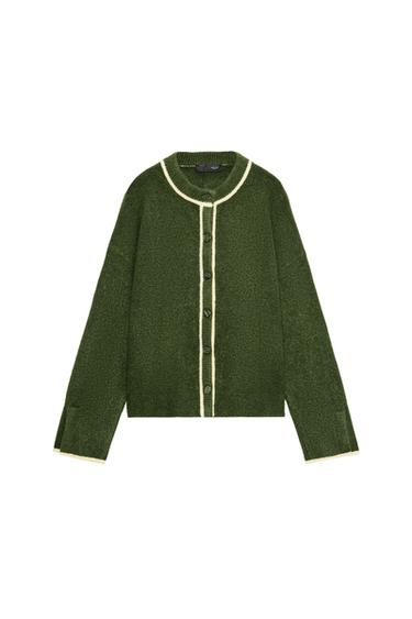 CARDIGAN WITH CONTRAST TRIMS - Hunter green by Zara