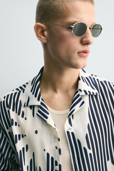 CHEMISE COUPE BOXY À IMPRIMÉ RAYURES - Bleu marine foncé de Zara - Image 4