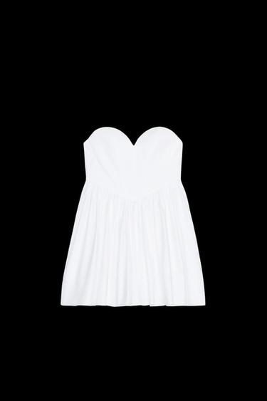 Zara SHORT SWEETHEART NECKLINE DRESS - White