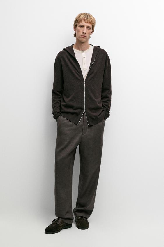 Zara Wool-blend knit hooded cardigan - Brown marl - Image 0