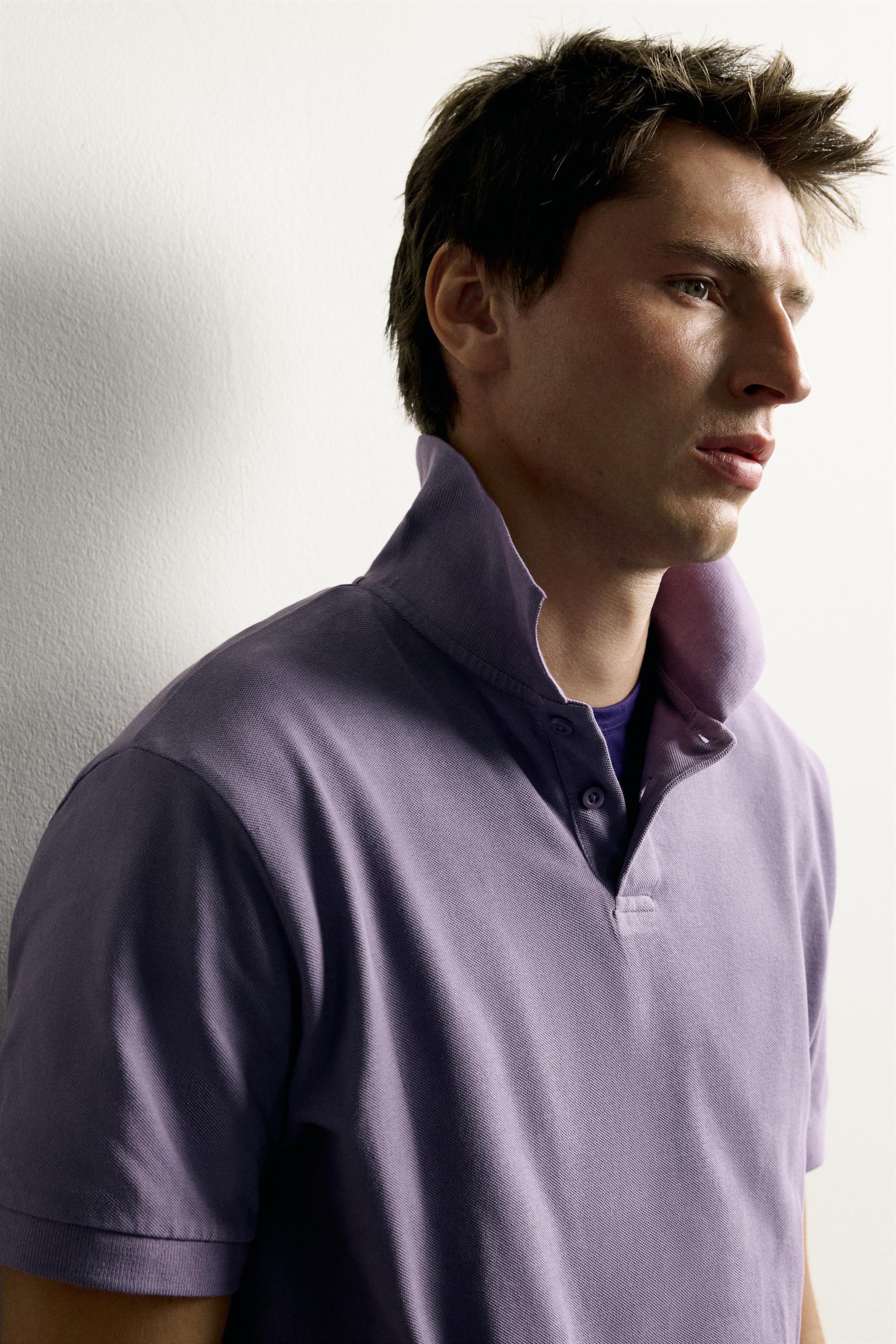 Мужские рубашки Zara WASHED REGULAR FIT PIQUÉ POLO — фото 6
