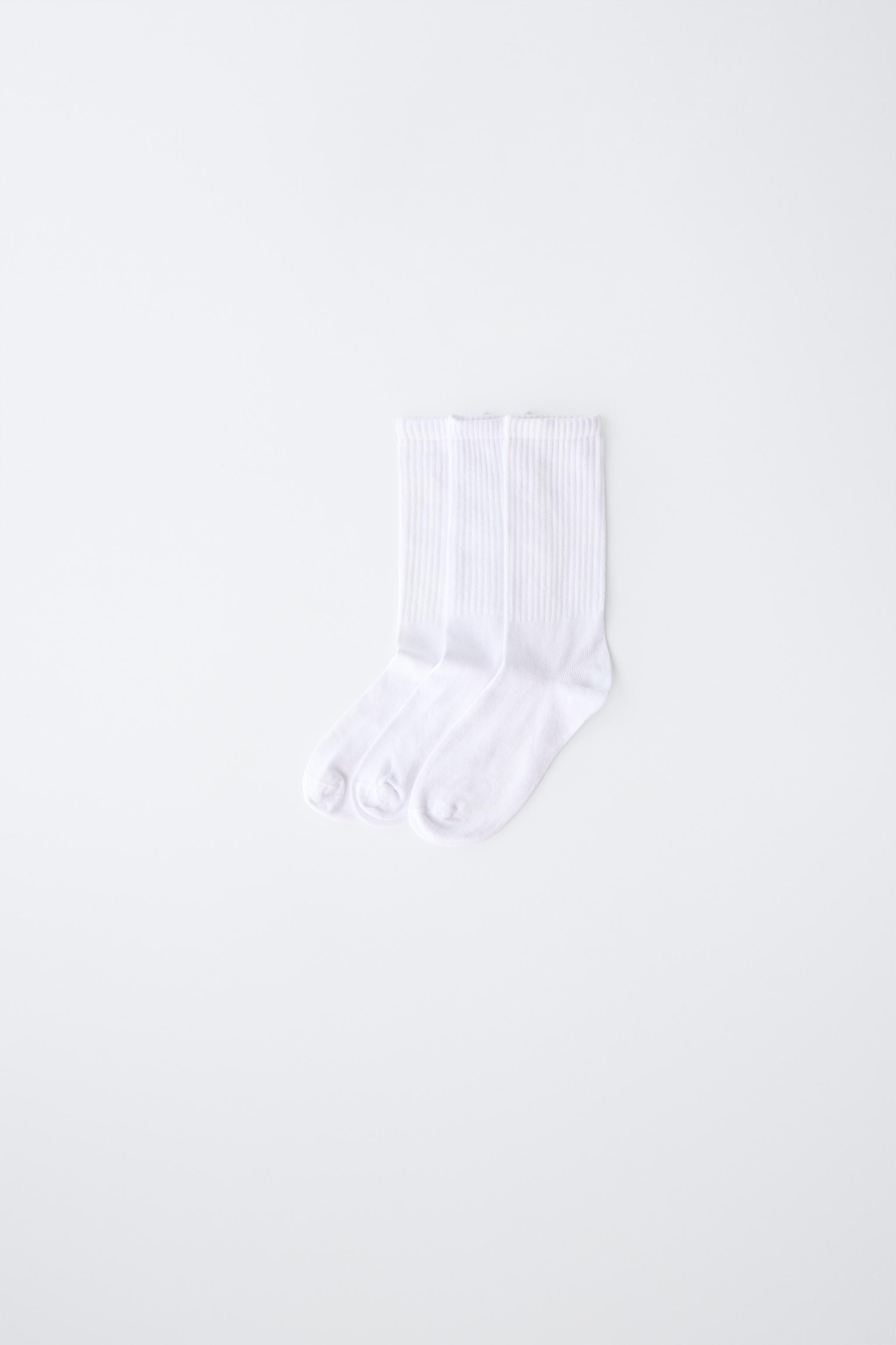 THREE-PACK RIBBED MID-CALF SOCKS — White