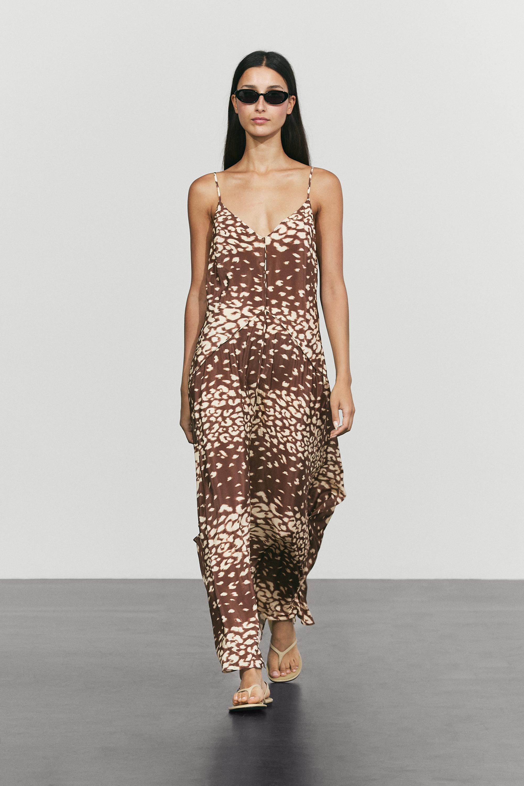 Flowing animal print midi dress — Brown