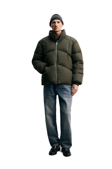 100% FEATHER DOWN PUFFER JACKET - Mid-green by Zara