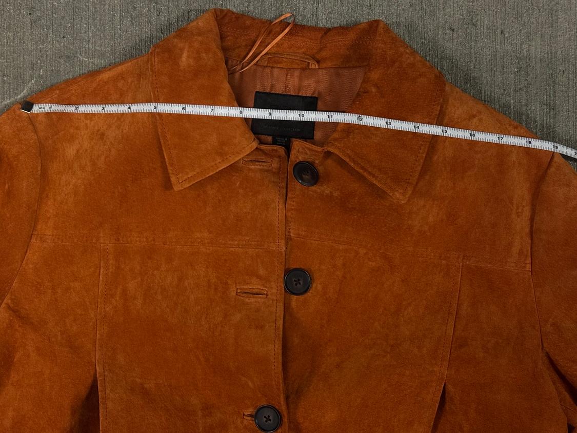 NEW ZARA NWOT BUTTON DOWN BURNT ORANGE 100 SUEDE LEATHER JACKET. - Image 3