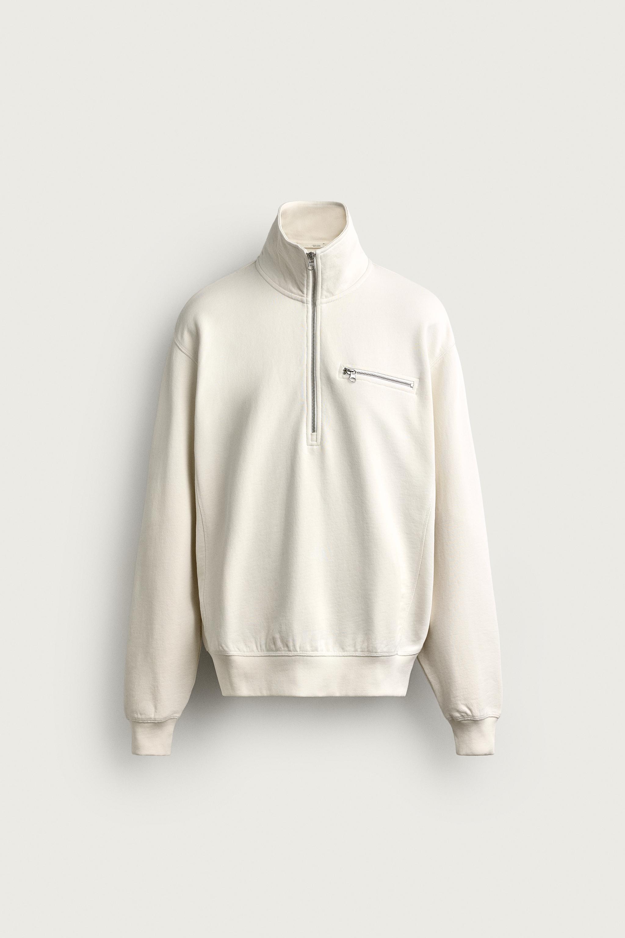 CONTRAST QUARTER-ZIP SWEATSHIRT — Bone