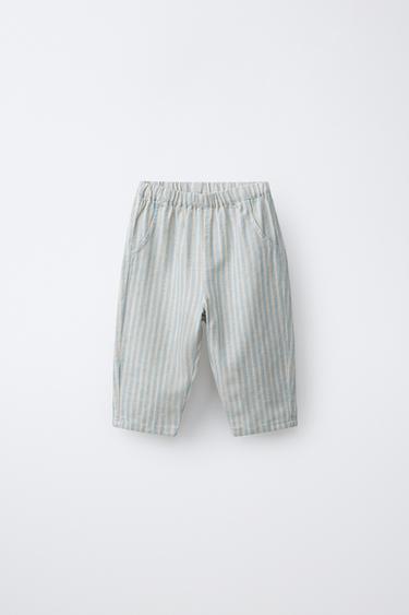 COTTON AND LINEN STRIPED TROUSERS - Aquamarine by Zara