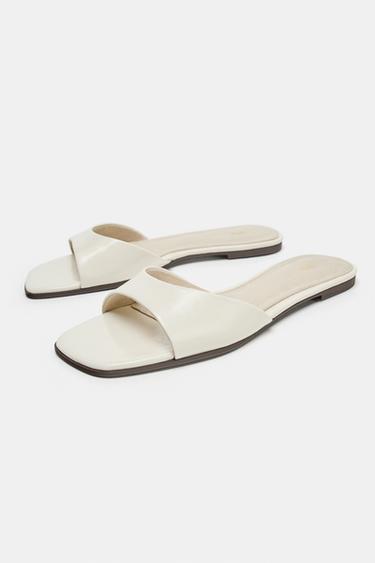 FLAT LEATHER SANDALS - Ecru White by Zara - Image 4