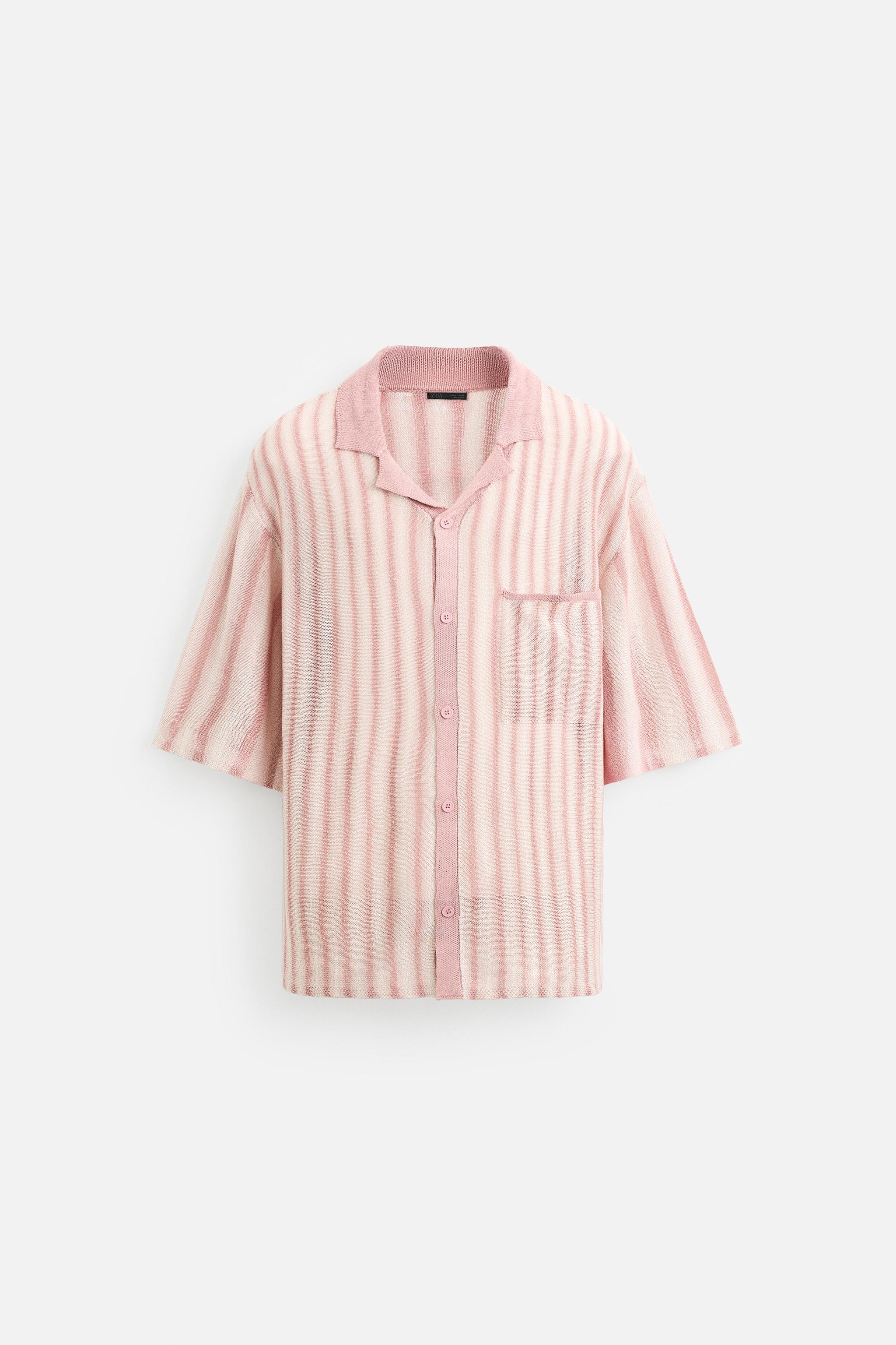 ★ドイツ発*ZARA*新作*STRIPE ジャガードニットシャツ/D-PINK★ JACQUARD KNIT SHIRT - Dusty pink | ZARA United States