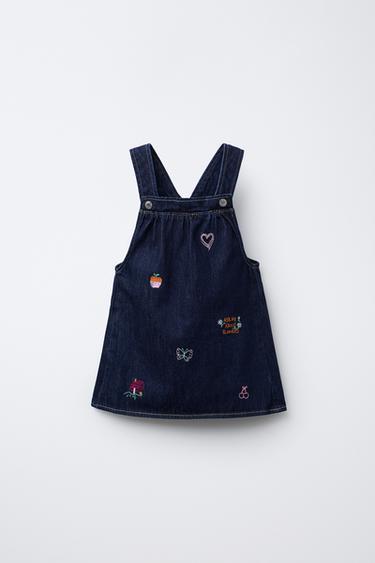 EMBROIDERED DENIM PINAFORE DRESS - Blue by Zara - Image 0