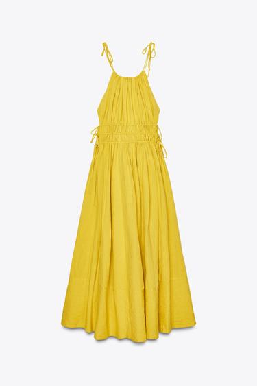 Zara ZW COLLECTION LINEN DRESS - Yellow