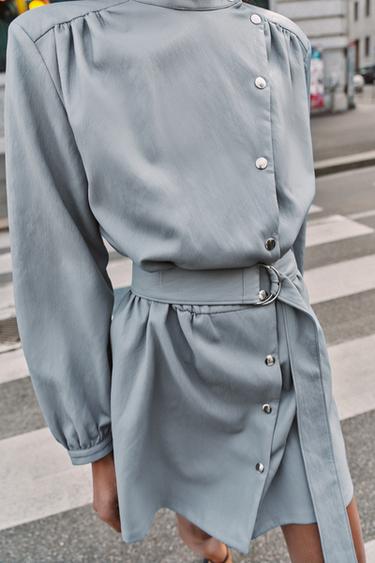 SHORT FAUX LEATHER BELTED DRESS - Blue by Zara - Image 5